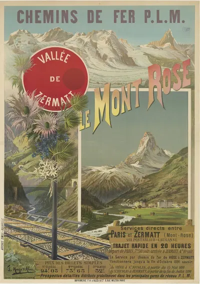 Chemins de fer P. L. M. Le Mont Rose. Vallée de Zermatt by Фредерик Уго д’Алези, 1891 — digital art print download