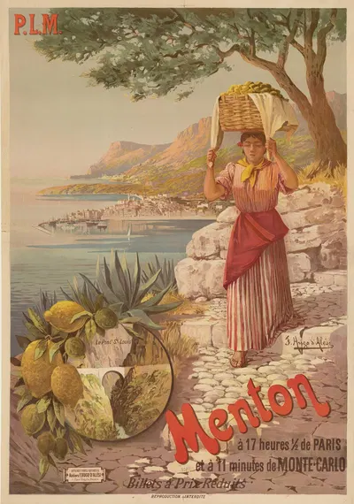 P.L.M. Paris-Lyon-Méditerrannée Menton à 17 heures 1,2 de Paris et à 11 minutes de Monte-Carlo by Фредерик Уго д’Алези,…