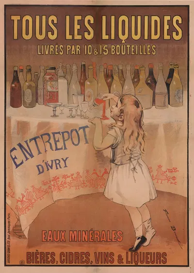 Entrepôt d'Ivry. Tous les liquides livrés par 10 & 15 bouteilles by Фирмин Буйссе, 1897 — digital art print download