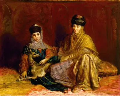 Женщина и маленькая девочка из Константины с газелью by Теодор Шассериу, 1849 — digital art print download