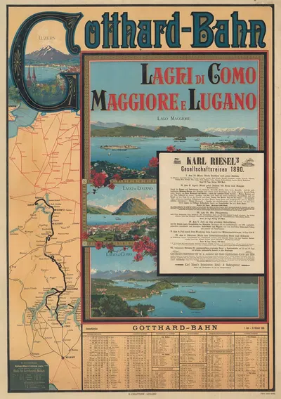 Gotthard-Bahn. Laghi di Gomo, Maggiore e Lugano by Gabriele Chiattone, 1889 — digital art print download