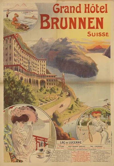 Grand Hôtel Brunnen. Suisse. Lac de Lucerne. vue splendide. coin le plus célèbre de l'histoire suisse by Жорж Мёнье, 1905 —…