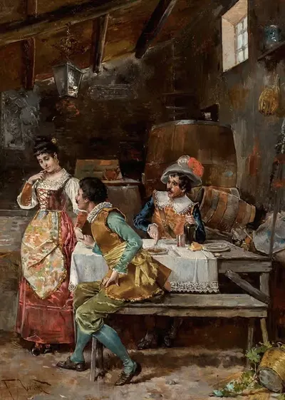 Flirtation in a tavern by Francesco Vinea — digital art print download