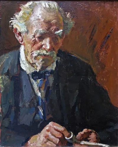 Старый беловолосый мужчина, набивающий трубку by Германн Гробер — digital art print download
