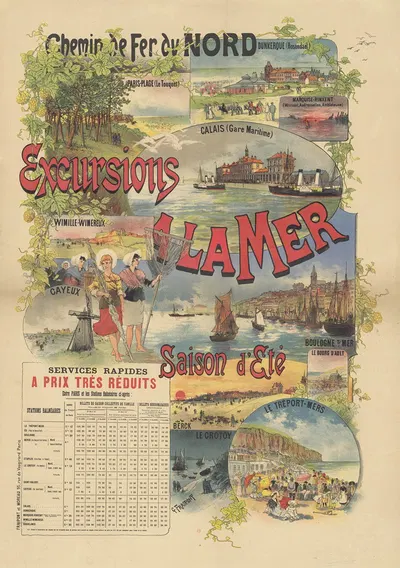 Chemin de Fer du Nord. Excursions à la mer. Saison d'été, Services rapides à prix très réduits by Гюстав Фрепон, 1891 —…