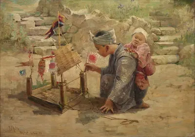 Японский мальчик строит военный корабль by Дж. Чарльз Артер, 1895 — digital art print download