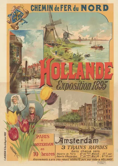 Chemin de Fer du Nord. Hollande, exposition 1895. Paris à Amsterdam en 10 heures by Гюстав Фрепон, 1896 — digital art print…