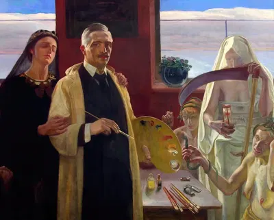 Автопортрет с гарпиями by Юзеф Униерзыньский, 1916 — digital art print download