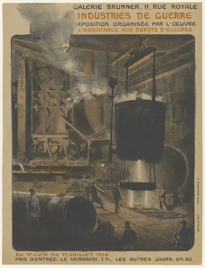 Exposition. Industries de guerre, Galerie Brunner, 11 rue Royale, exposition organisée par l'Oeuvre by Imp. H. Chachoin,…