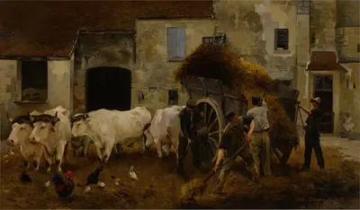 Farmyard, Group of Oxen by Louis-Robert Carrier-Belleuse, 1884 — digital art print download