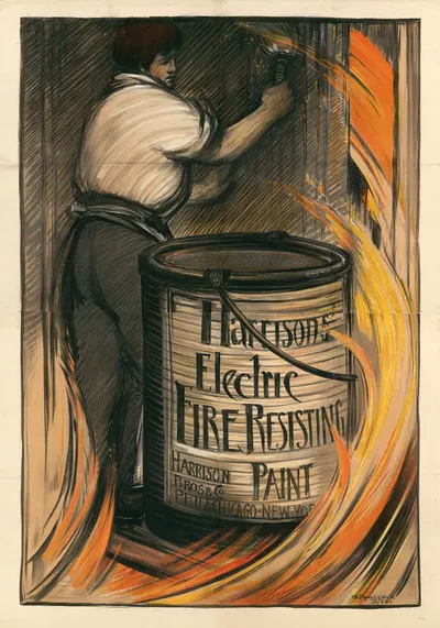 Harrison's Electric Fire Resisting Paint by H.A. Thomas & Wilie Lith, 1890-1914 — digital art print download