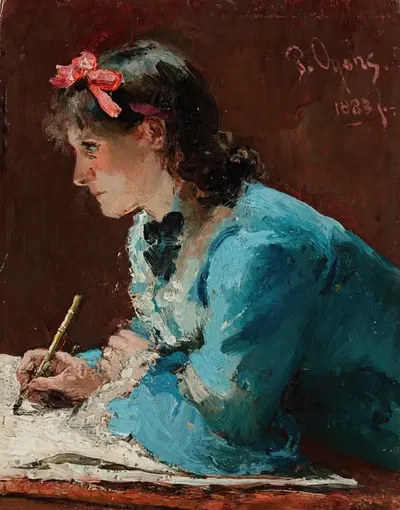 Молодая дама за рисованием by Питер Ойенс, 1883 — digital art print download