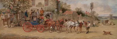 Лондонско-Дуврская почтовая карета, останавливающаяся для отдыха у гостиницы by Самуэль Генри Алкен — digital art print…