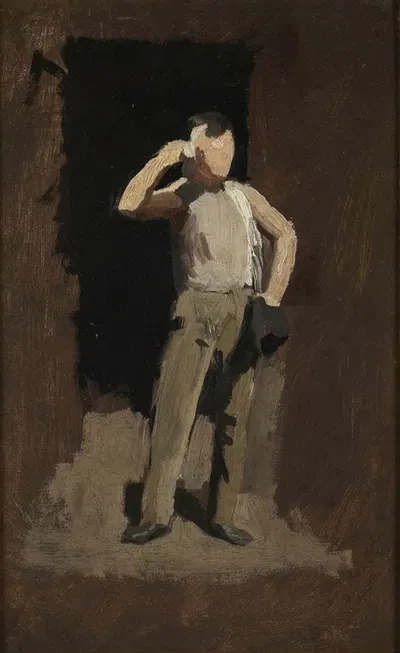Мальчик в коричневом, эскиз для "Полдень железнодорожников by Томас Поллок Аншутц — digital art print download