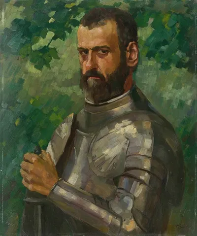 Полуфигурный портрет мужчины в доспехах by Вильгельм Трюбнер, 1913 — digital art print download