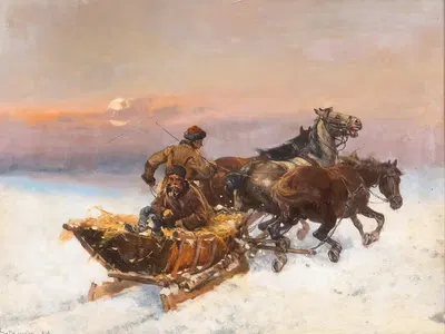 Домашнее путешествие на санях by Александр Сеткович, 1917 — digital art print download