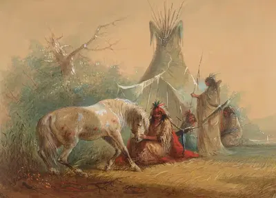 Индиец, ласкающий свою лошадь by Альфред Джейкоб Миллер — digital art print download