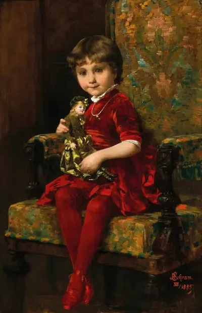 Девочка с куклой в кресле by Алойс Ханс Шрам, 1885 — digital art print download
