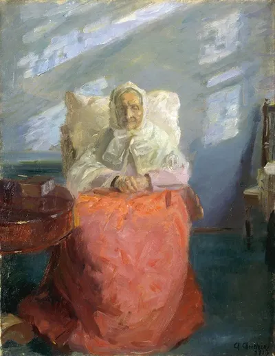Mrs Ane Brøndum in the blue room by Anna Ancher, 1913 — digital art print download