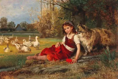 Молодая гусыня, отдыхающая by Антон Генрих Диффенбах — digital art print download