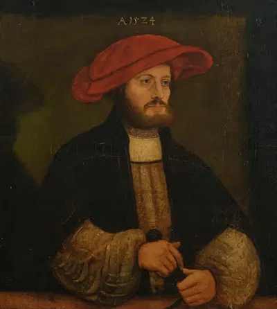 Portrait of a gentleman in a red cap before a ledge by Anton Woensam, 1524 — digital art print download