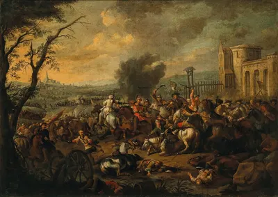 A cavalry skirmish between Christians and Turks by August Querfurt — digital art print download