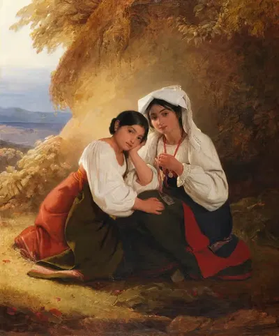Две девушки в албанских нарядах by Август Ридель, 1838 — digital art print download