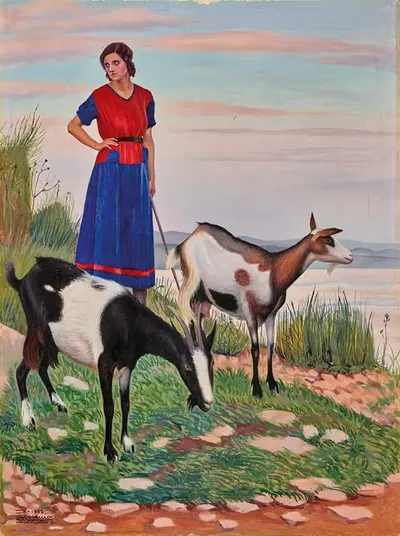 Ritorno dal Monfenera (Guardiana di capre) by Cagnaccio di San Pietro, 1932 — digital art print download