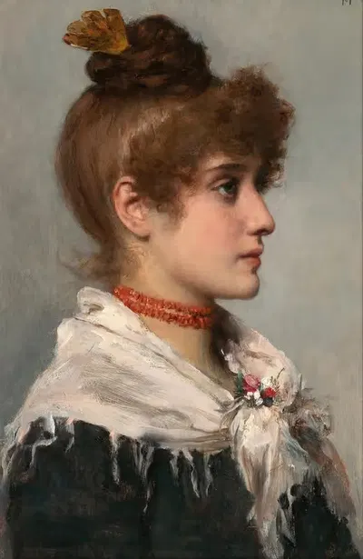A Young Venetian Woman in Profile by Cecil van Haanen — digital art print download