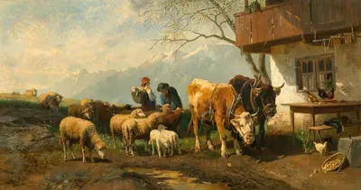 Пастушонка с её скотом на альпийском пастбище by Кристиан Фридрих Мали, 1881 — digital art print download