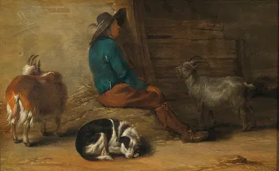 A peasant resting with a dog and goats nearby by Cornelis Saftleven — digital art print download