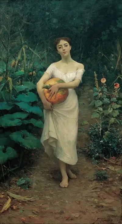 Молодая девушка с тыквой by Фаусто Зонаро, 1889 — digital art print download