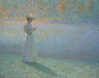 Женщина, читающая на фоне пейзажа by Анри Ле Сиданер, 1898 — digital art print download