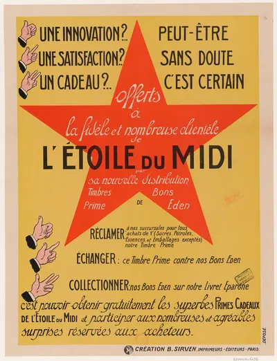 L'étoile du midi. distribution.Timbres Prime et Bons Eden by Imp. B. Sirven, 1929 — digital art print download