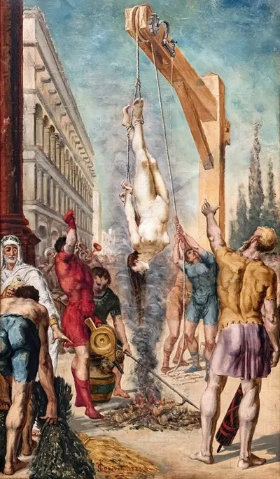 The torture of smoke (Saint Zoe of Rome) by Jean-Baptiste Cariven, 1885 — digital art print download