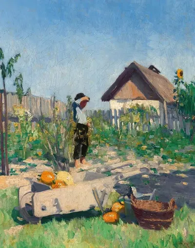 A Gardener in a Late Summer Garden by Jeno Kemenyffy — digital art print download