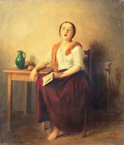 Портрет молодой женщины, поющей by Иоганн Баптист Рейтер — digital art print download