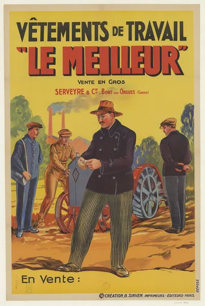 Vêtements de travail le meilleur. Serveyre & Cie, Bort-les-Orgues (Corrèze) by Imp. B. Sirven, 1929 — digital art print…