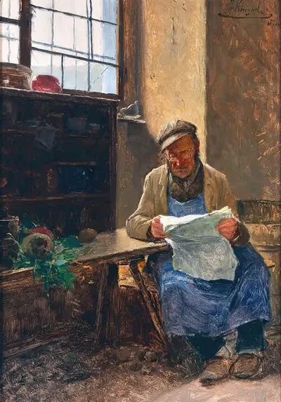Reading the Newspaper after Work by Josef Kinzel — digital art print download