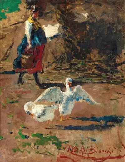 The Goose Girl by Mosè Bianchi, 1880 — digital art print download