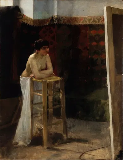 Женская модель в студии by Оскар Бьёрк, 1888 — digital art print download