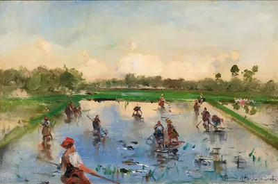На рисовом поле, Зелата by Помпейо Мариани, 1896 — digital art print download