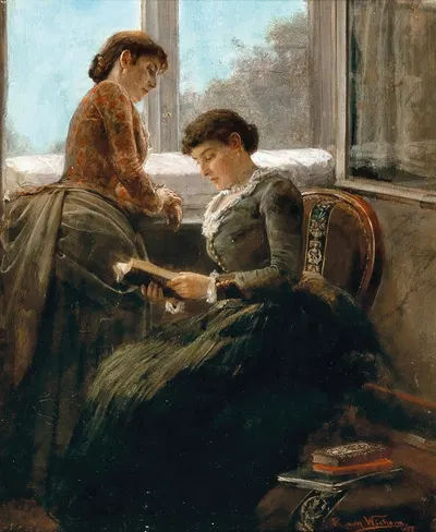 Чтение у окна by Раймунд Риттер фон Вихера, 1885 — digital art print download
