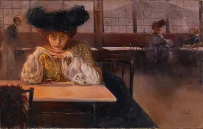 A Young Woman in a Coffee House by Ulisse Caputo — digital art print download