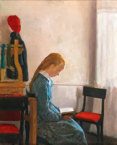 Девушка с книгой by Вильгельм Хольтер, 1901 — digital art print download