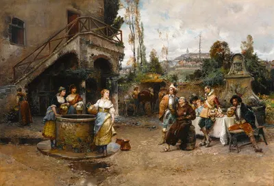 A conversation at the well by Cesare Auguste Detti — digital art print download