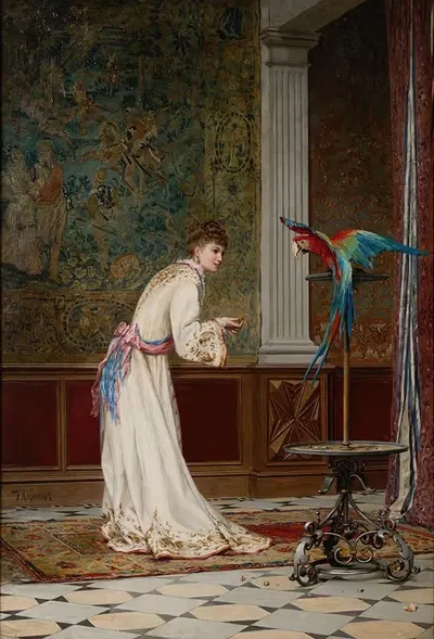 Feeding the macaw by Frederik Hendrik Kaemmerer — digital art print download