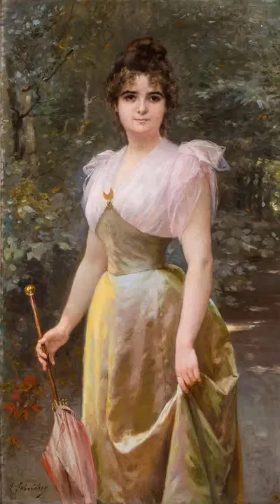A promenade in the park by Timoléon Lobrichon — digital art print download
