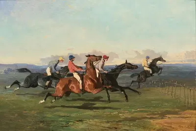 Конкурс препятствий с четырьмя жокеями by Альфред Де Дрю — digital art print download