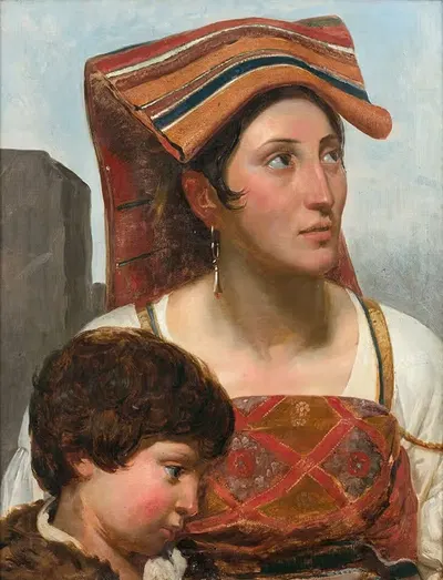 Женщина и молодой мальчик, эскиз для детства Сикста Квинта by Жан-Виктор Шнец — digital art print download